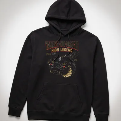 1990s retro graphic T-shirt featuring Yamata No Orochi in bold colors — printed on a unisex hoodie
