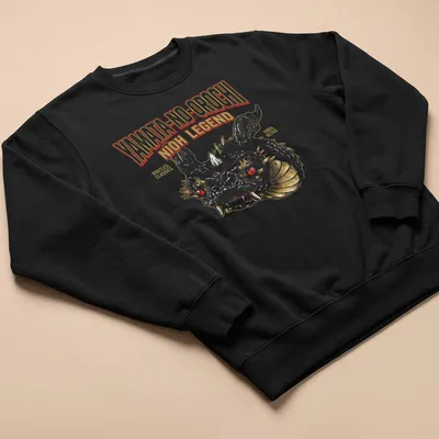 1990s retro graphic T-shirt featuring Yamata No Orochi in bold colors — printed on a unisex sweatshirt