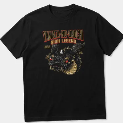 1990s retro graphic T-shirt featuring Yamata No Orochi in bold colors